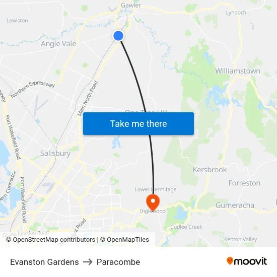 Evanston Gardens to Paracombe map