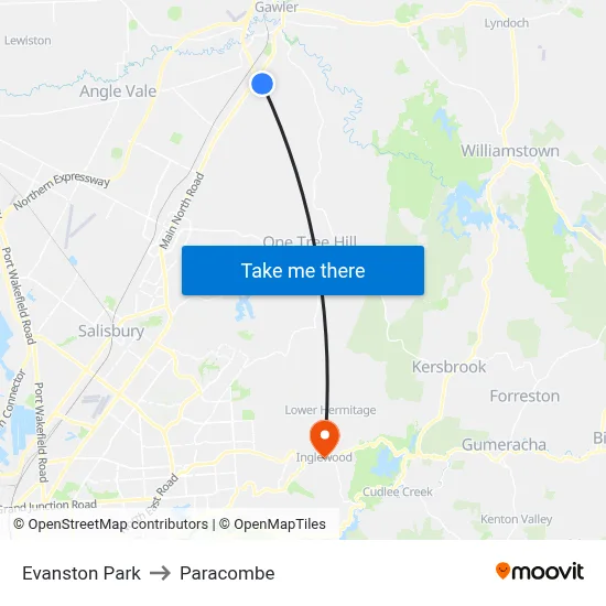 Evanston Park to Paracombe map