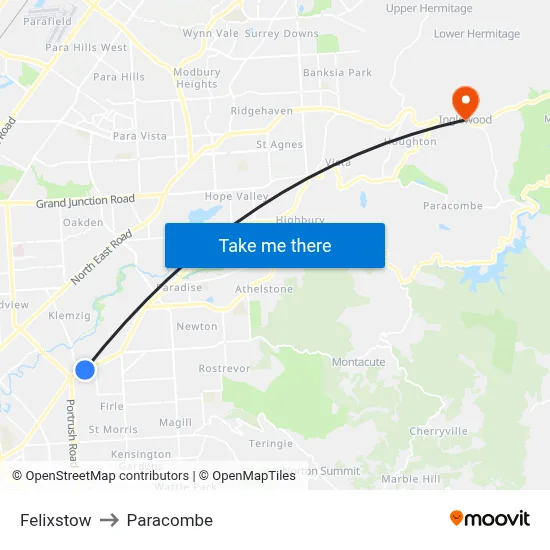 Felixstow to Paracombe map