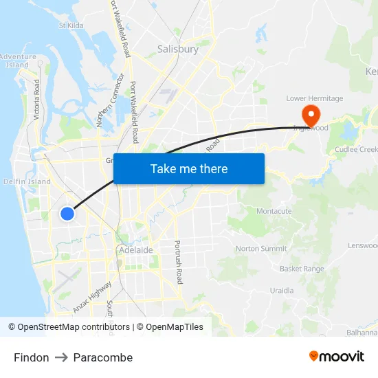 Findon to Paracombe map
