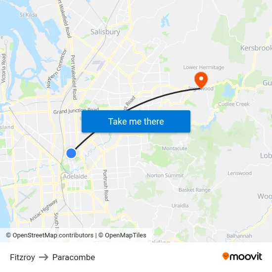 Fitzroy to Paracombe map