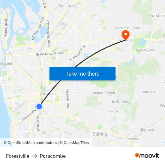 Forestville to Paracombe map