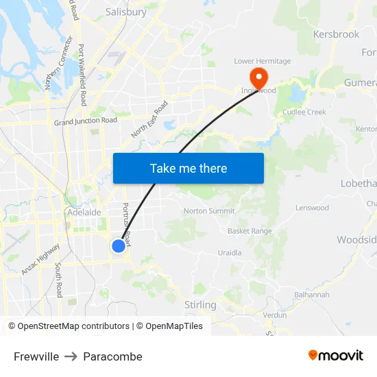 Frewville to Paracombe map