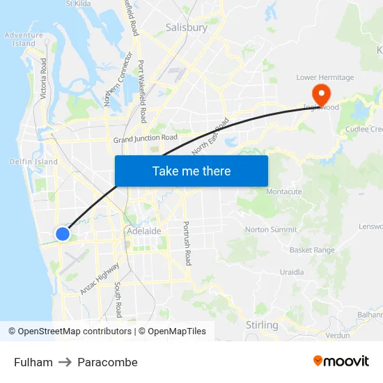 Fulham to Paracombe map