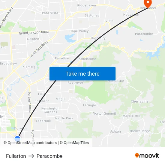 Fullarton to Paracombe map