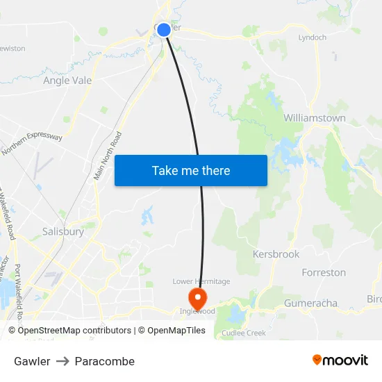 Gawler to Paracombe map