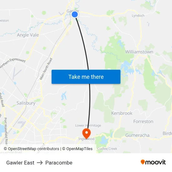 Gawler East to Paracombe map