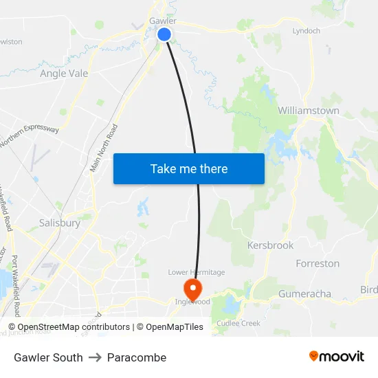 Gawler South to Paracombe map