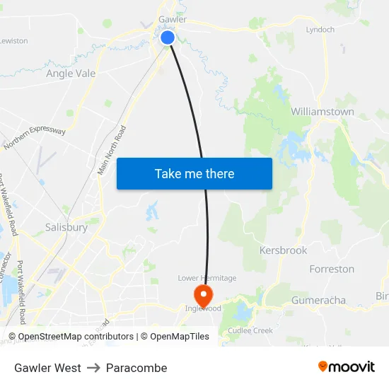 Gawler West to Paracombe map