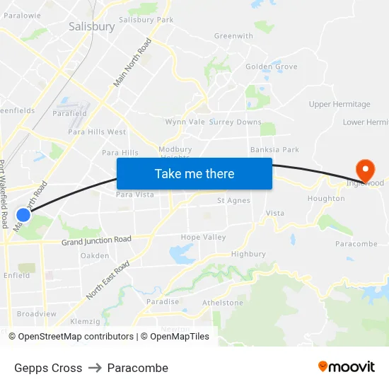 Gepps Cross to Paracombe map