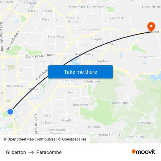 Gilberton to Paracombe map