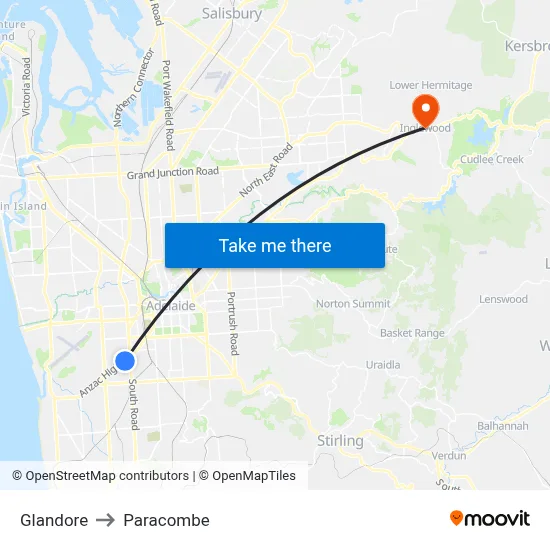 Glandore to Paracombe map