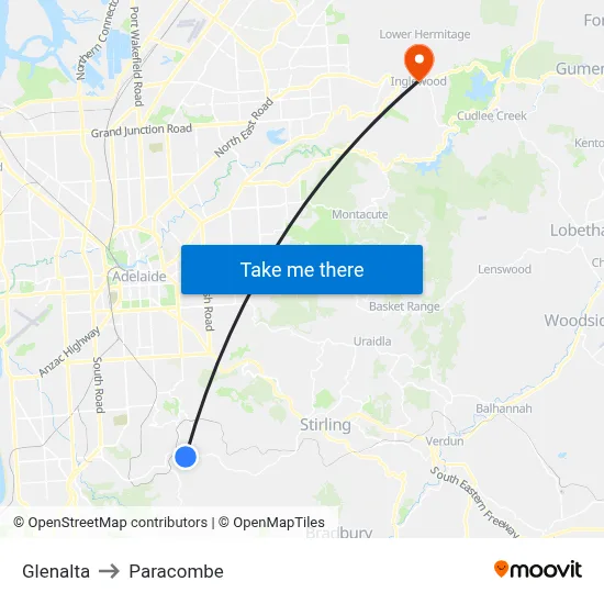 Glenalta to Paracombe map