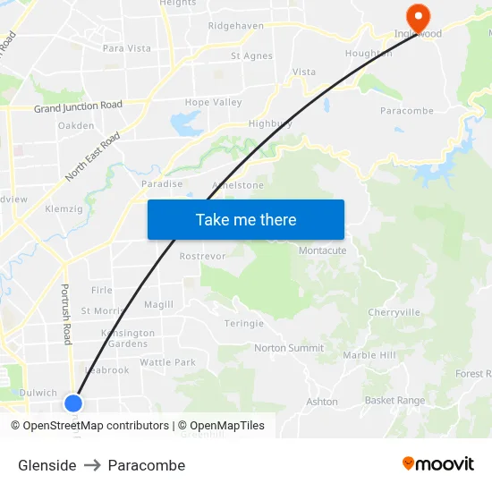 Glenside to Paracombe map
