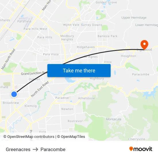 Greenacres to Paracombe map