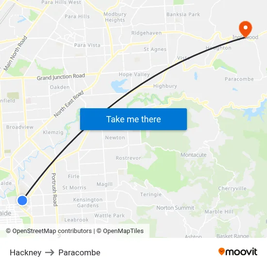 Hackney to Paracombe map