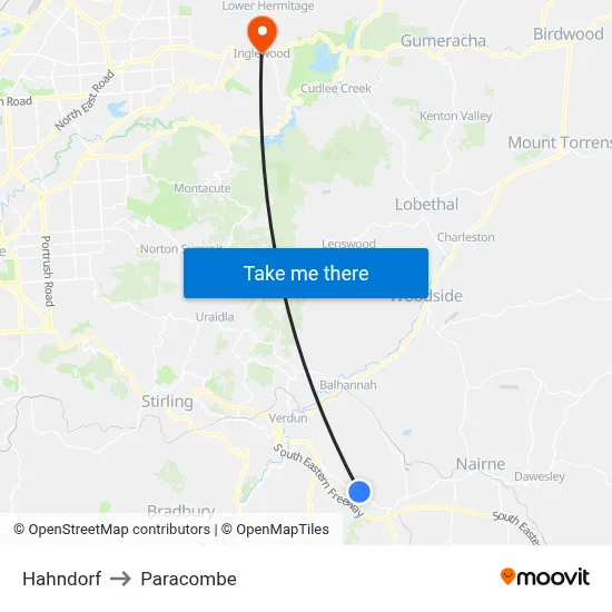 Hahndorf to Paracombe map