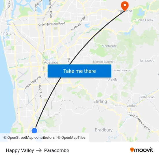 Happy Valley to Paracombe map