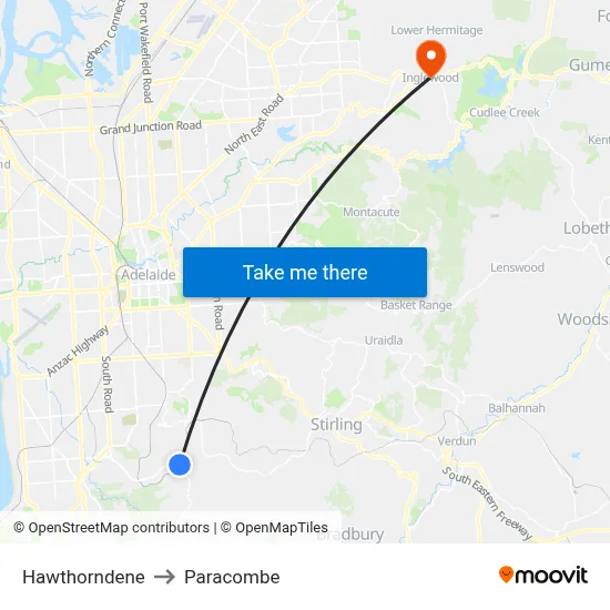 Hawthorndene to Paracombe map