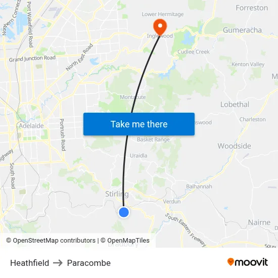 Heathfield to Paracombe map