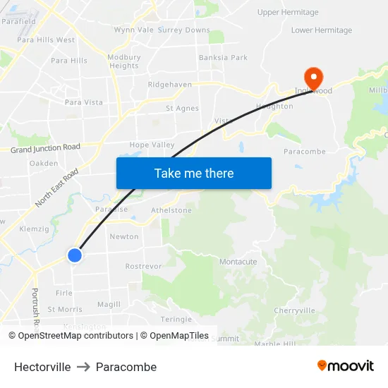 Hectorville to Paracombe map