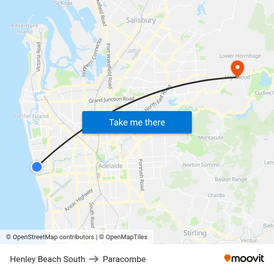 Henley Beach South to Paracombe map