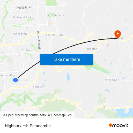Highbury to Paracombe map