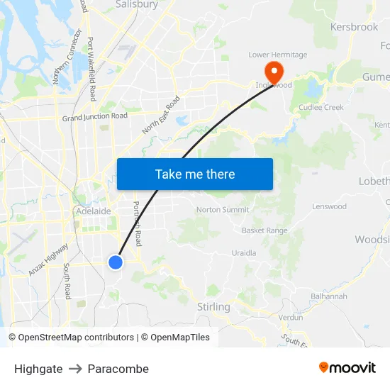 Highgate to Paracombe map