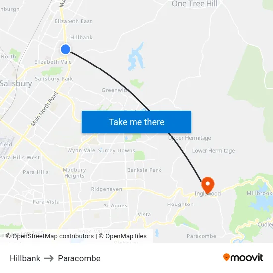Hillbank to Paracombe map