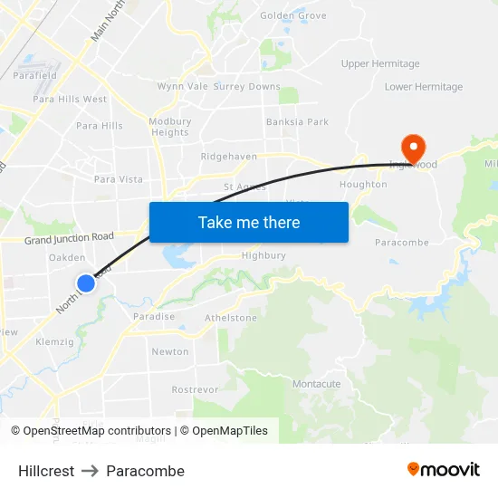Hillcrest to Paracombe map
