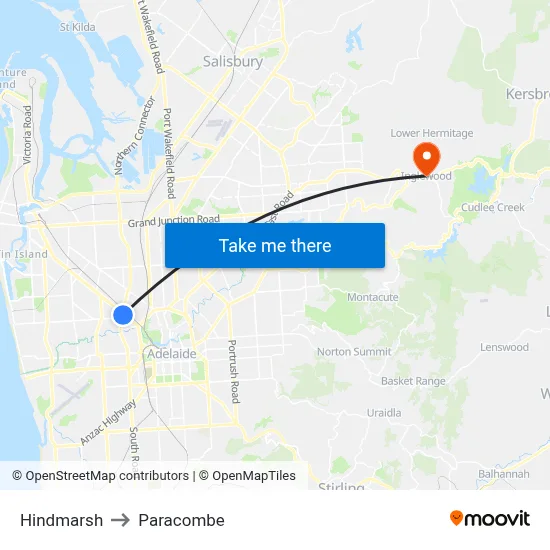 Hindmarsh to Paracombe map
