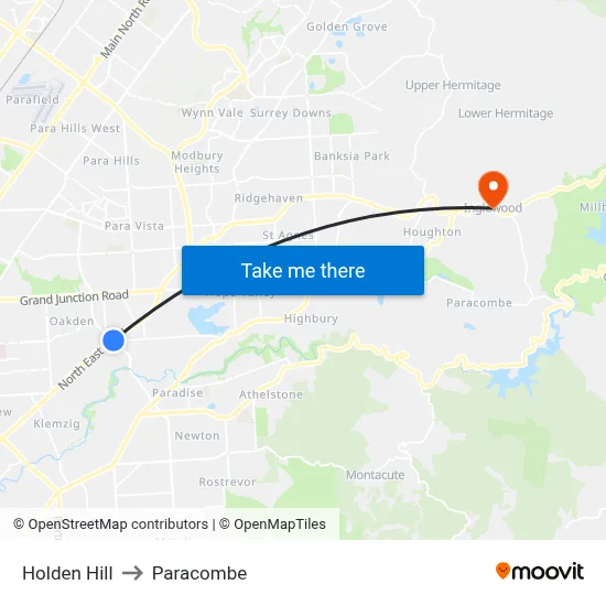 Holden Hill to Paracombe map