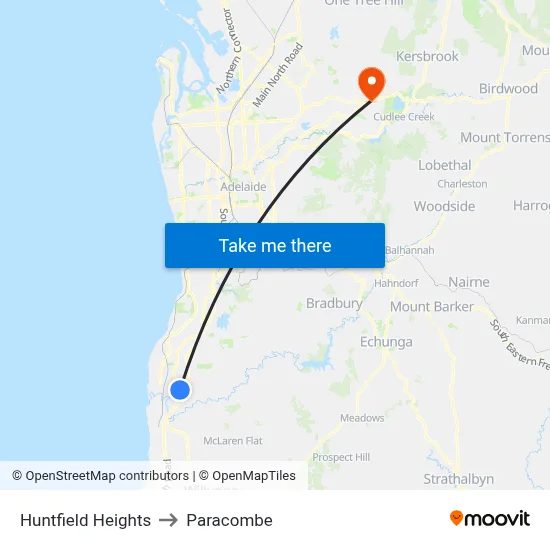 Huntfield Heights to Paracombe map