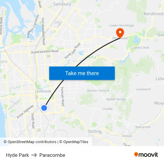 Hyde Park to Paracombe map
