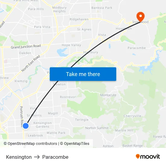 Kensington to Paracombe map