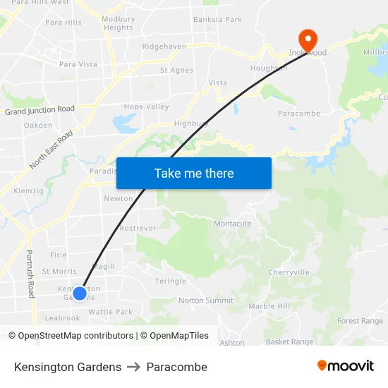 Kensington Gardens to Paracombe map