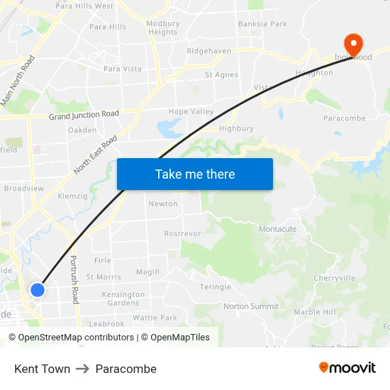 Kent Town to Paracombe map