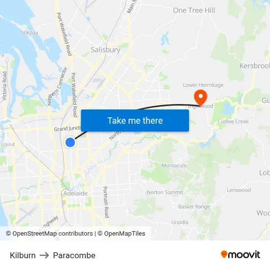 Kilburn to Paracombe map