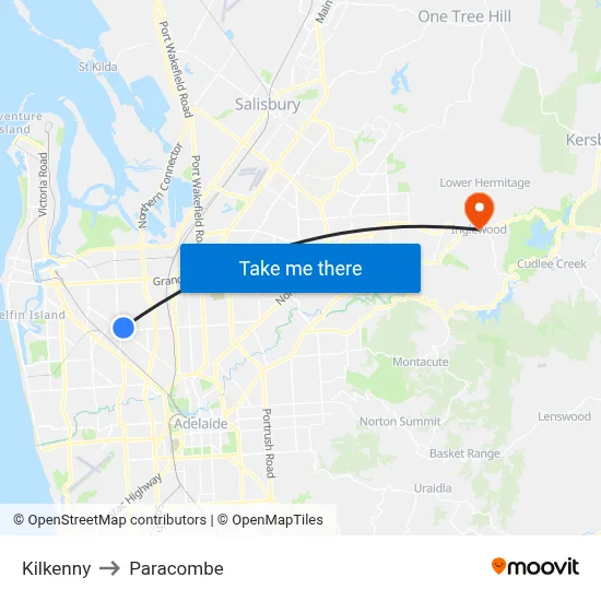 Kilkenny to Paracombe map