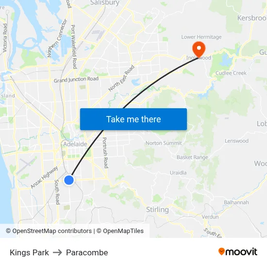 Kings Park to Paracombe map