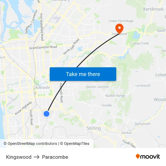 Kingswood to Paracombe map