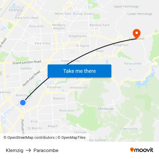 Klemzig to Paracombe map