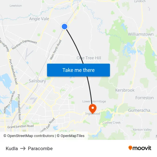Kudla to Paracombe map