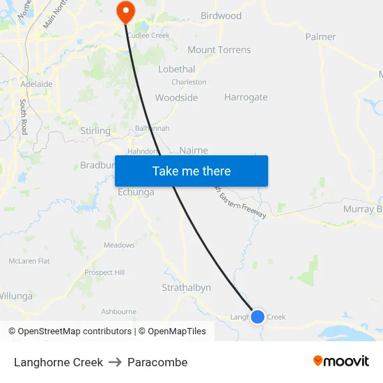 Langhorne Creek to Paracombe map