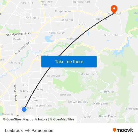 Leabrook to Paracombe map