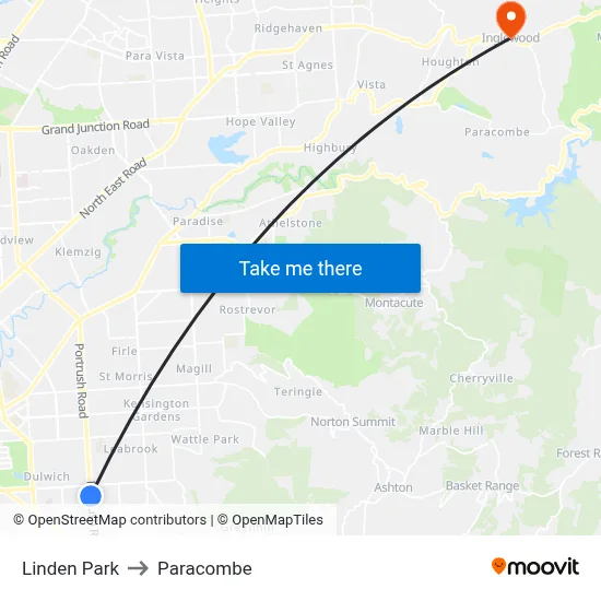 Linden Park to Paracombe map