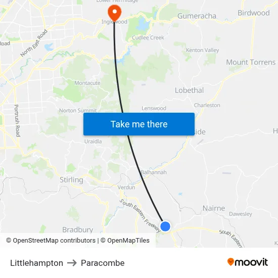 Littlehampton to Paracombe map