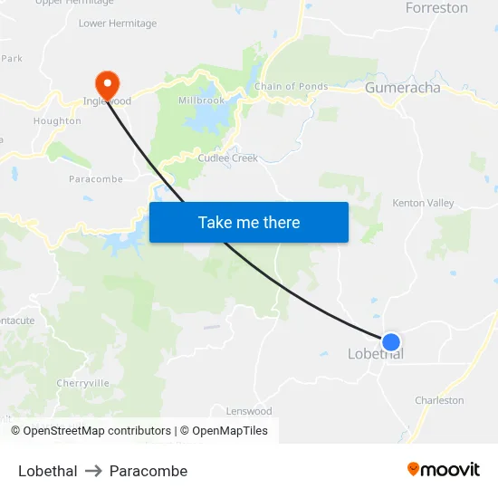 Lobethal to Paracombe map