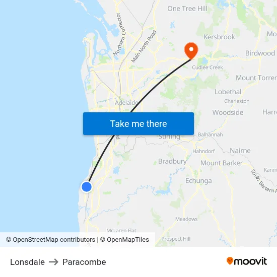 Lonsdale to Paracombe map