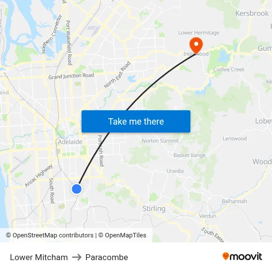 Lower Mitcham to Paracombe map